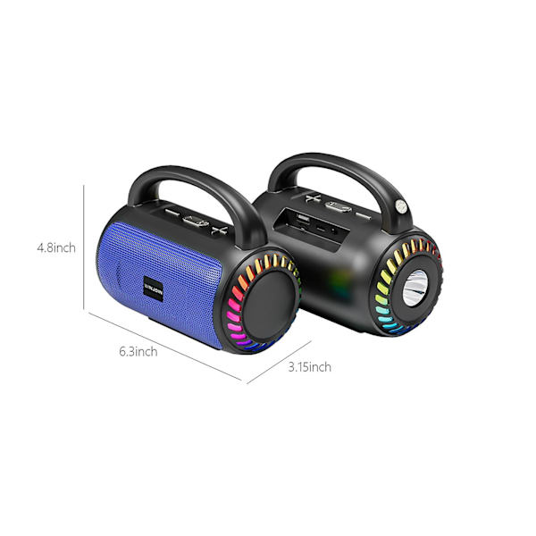 Bluetooth Audio Bärbar Subwoofer RGB LED-ljus Trådlös Bluetooth-högtalare Med Hifi Stereo Stödjer TF-kort, U-disk, FM-uppspelning（Blå）