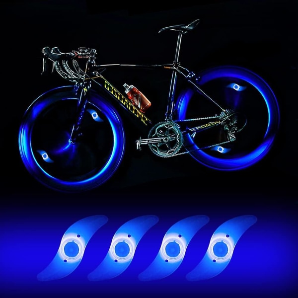 4 blå sykkelhjullys, vanntette sykkellys, LED-lys for sykkeldekk med 3 blinkende moduser for voksne og barn som sykler terrengsykkel