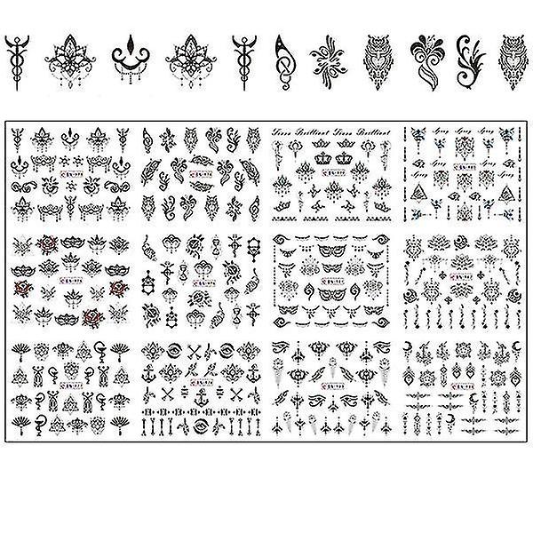 BN973 984 12stk Spikerkunst Slider-overførings Vannklistremerker Svart Geometriske Bokstaver Spiker