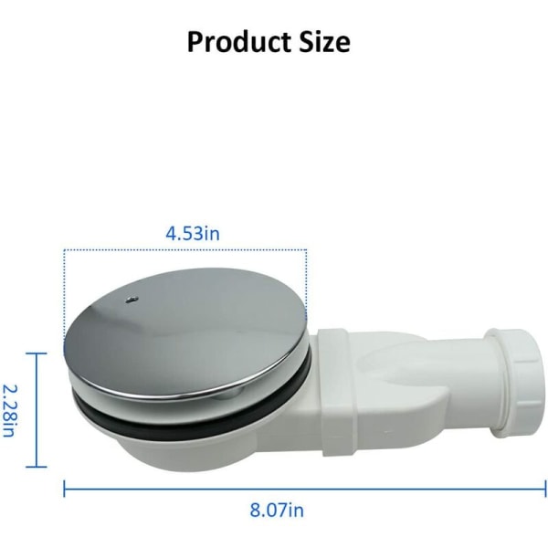 Lågprofilerad krompläterad ABS-duschsifon 90 mm smal sifon vattenflöde 32 L/min Lågprofilerad sifon Sidosifon