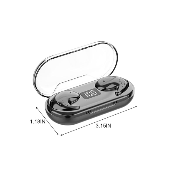Bluetooth-headset med digital display, stor batterikapacitet, in-ear-sovande öronsnäckor, trådlöst headset med sensor, låg latens (svart)
