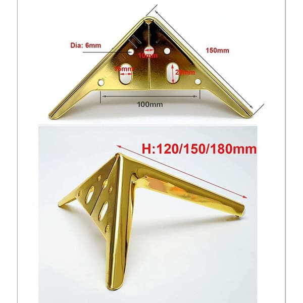 Triangulär möbeluppsättning av 4 med guldben, galvaniserad polerad finish, guld 15 cm