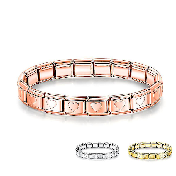 Nytt mode kvinnors romantiska hjärta 9mm bredd rostfritt stål armband Ba（Guld hjärta）