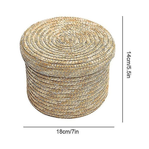 Flätade halmförvaringskorgar med lock Rattan Multipurpose Snack Container