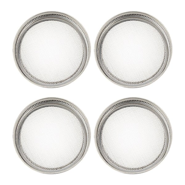 4-pak spiring glas krukke si filter låg rustfrit stål spiring låg til konserves glas (8.6X8.6CM, sølv)
