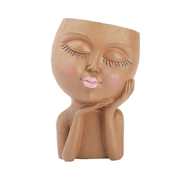 Ansiktsblomkruka, unika ansiktskrukor, hartshuvudkruka för trädgårdsdekoration (beige)