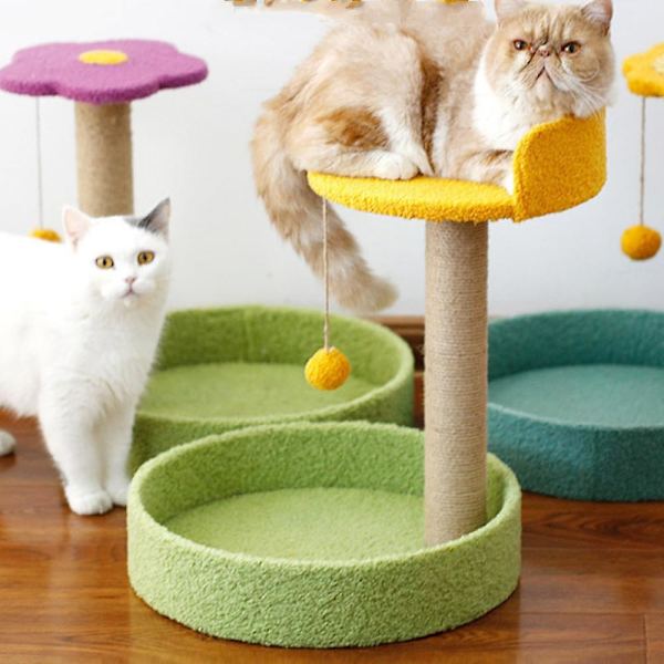 Katt leksak, klösträd, klätterträd i robust ullgarn, flerskiktsplattform, perfekt för aktiva kattungar, säker kattleksak (leksaksbladsversion)