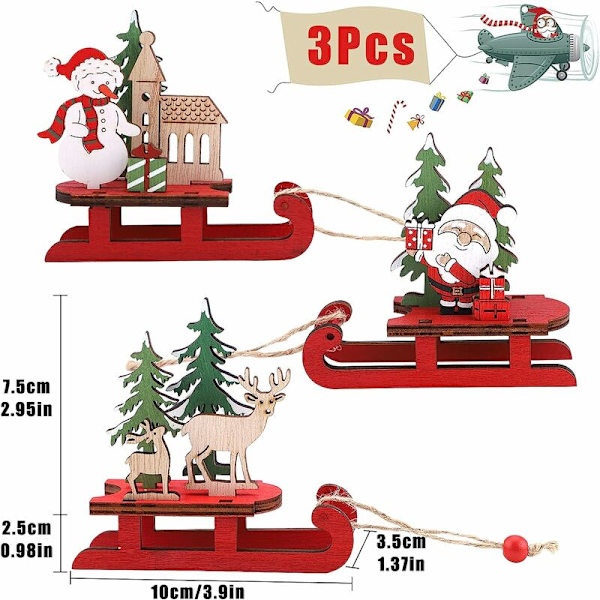 3 st jultomte-släde dekorationer i trä, jultomte, snögubbe, älg, bordsdekorationer, festivalhem, festdekorationer för jul, barnpresenter