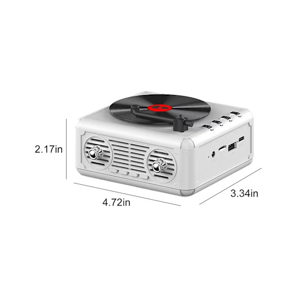 Skivspelare Trådlös Bluetooth Ljud Retro Kreativ Mini Bärbar Kort Insats Liten Högtalare Subwoofer Present (Vit)