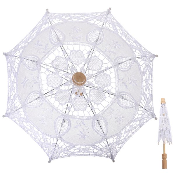 Hääkoristelu sateenvarjo morsiamen pitsiä päivänvarjo kirjailtu sateenvarjo koriste (30X30cm, valkoinen)