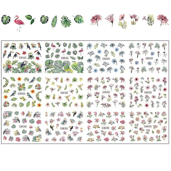 BN853 864 12 stk. Neglekunst Slider-overføringsvandmærker Sorte geometriske bogstaver Negl