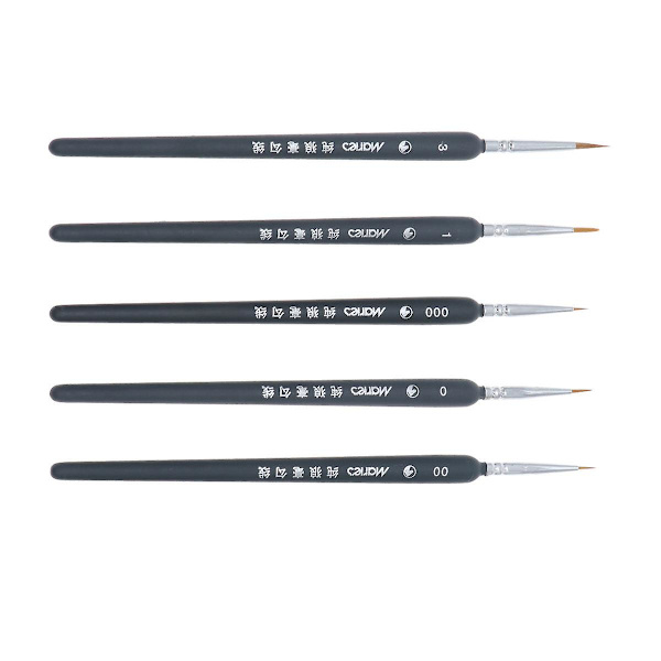 5-pack professionella Wolf Fine Tip Nylon Hair Detail Brush Set Fine Detail Painting (000+00+0+1+3) som visas på bilden)