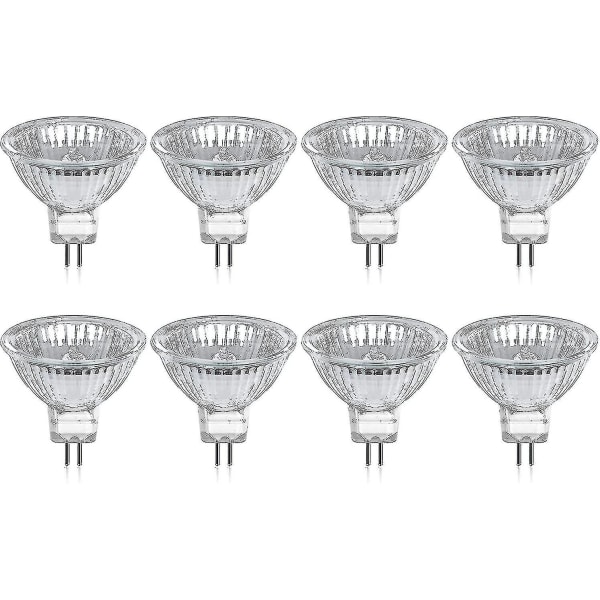 Pack Of 8 Halogen Bulbs Gu5.3 Mr16 35w 12v Dimmable - Warm White 2800k, 400 Lumens, Glass Cover