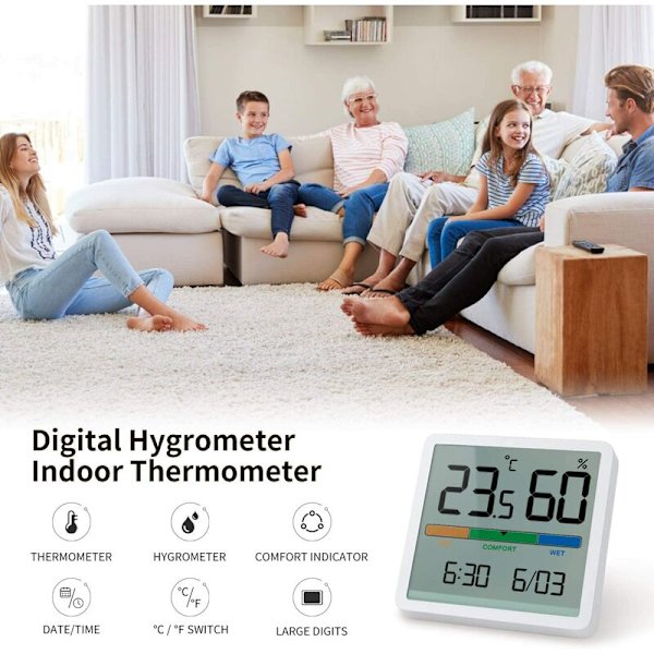 Handhållen digital termometer/hygrometer med hög noggrannhet, termo-hygrometer för rumstemperaturkontroll, inomhusluftkontroll, klimatövervakning