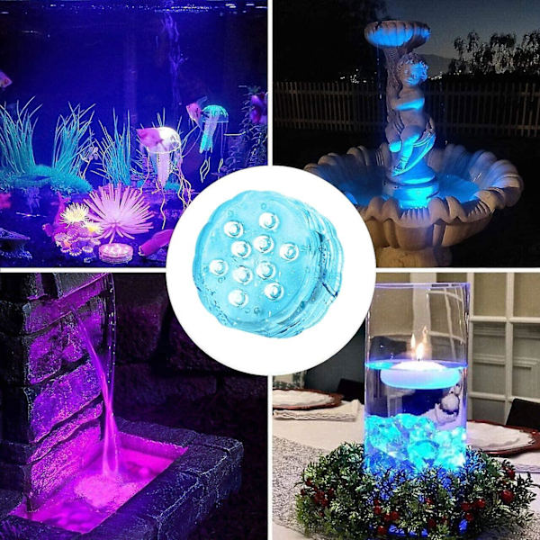 Badkar bubbelpool lampor, 2 st nedsänkbara LED-lampor med fjärrkontroll, vattentäta