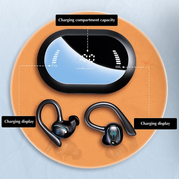 Bluetooth-headset Trådlösa Bluetooth-hörlurar Stor digital display skärmljus med sport - Typ-c Bluetooth-hörlurar Bluetooth 5.3（Svart）