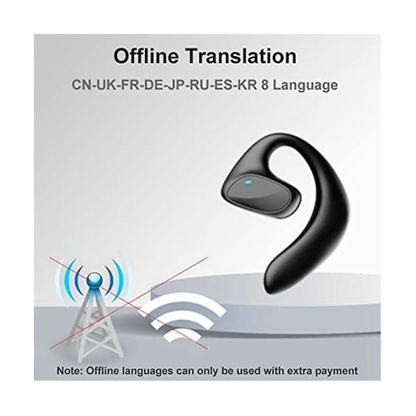 M8 oversætter øretelefoner, 144 sprog oversætterenhed, tovejs realtidsoversættelsessupport Musik（Sort）
