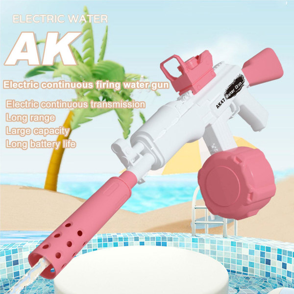 Sähkökäyttöiset vesisuihkulelut AK47 vesisuihkupistoolit aikuisille ja lapsille Super Water Soaker pitkän matkan kesän ulkorantalelut (vaaleanpunainen)