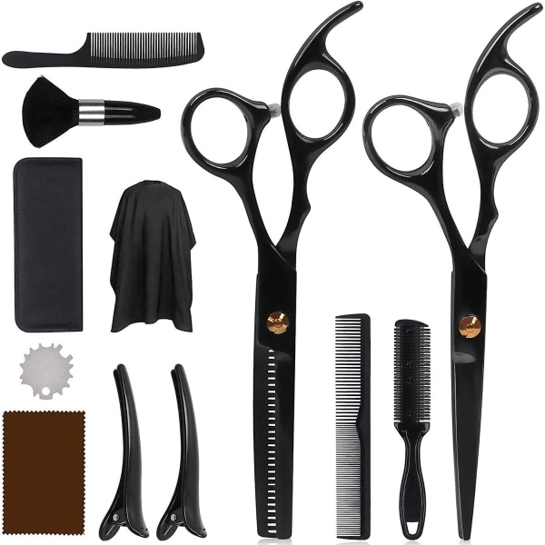 12 Pcs Professional Hairdressing Scissors Kit With Stainless Steel Hair Thinning Scissors, Barber Cape, Thinning Hair Cutting Scissors Set For Men, Wo