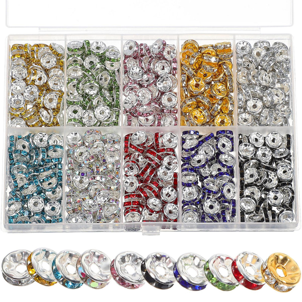 700st/pack Rondelle pärlor färgglada strass spacer pärlor platta runda lösa pärlor för smycken dekoration (0.80X0.80X0.20CM, som visas på bilden)