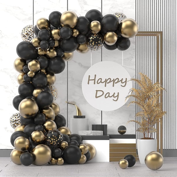 Svart gull ballonger kranssett - 120 stk svart metallisk gull konfetti lateks ballonger buesett for bryllup, bursdagsfest, konfirmasjonsbabydusjer, A
