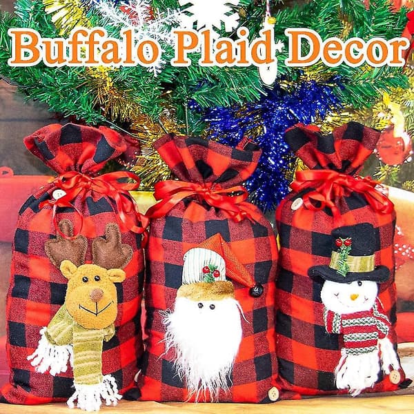 Snörpåsar, Buffalo Plaid 3d Design Julväskor För Julbjudningar