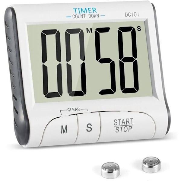 Kök Timer, 24 Timmars Digital Magnetisk Elektronisk Kök Timer Digital Timer med Ljudlarm LCD Display Nedräkningstimer Magnetisk Hållare - Vit