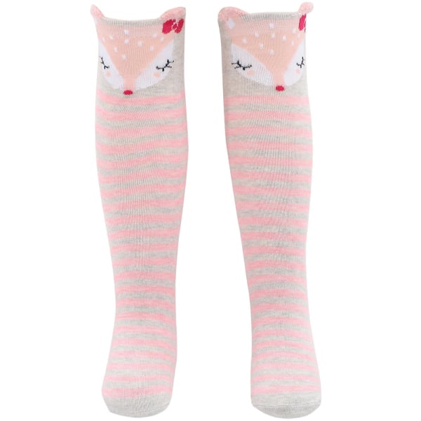 1 par flickors knähöga strumpor roliga djur mönster strumpor bomull mitten av vaden stövlar strumpor (40X8.5 cm, rosa)