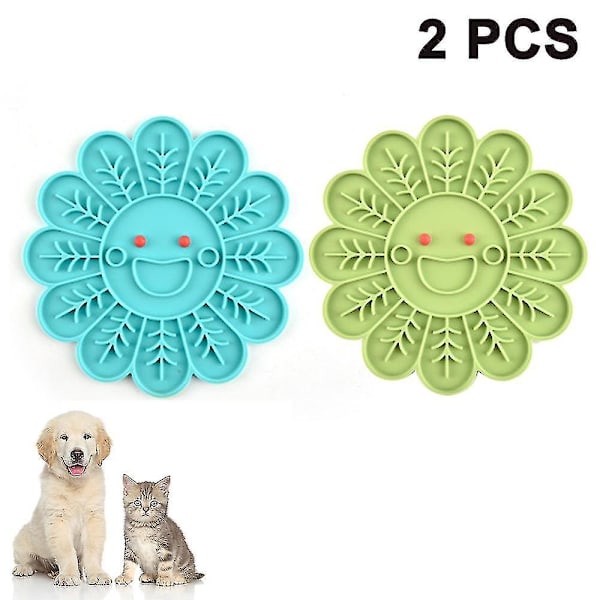 2 stk. Hundeslikkepude, Langsom Foder slikkepude, Langsom Fodring og Distraktion af Hunde, Interaktiv slikkepude Blomsterformet Langsom Foder Skål