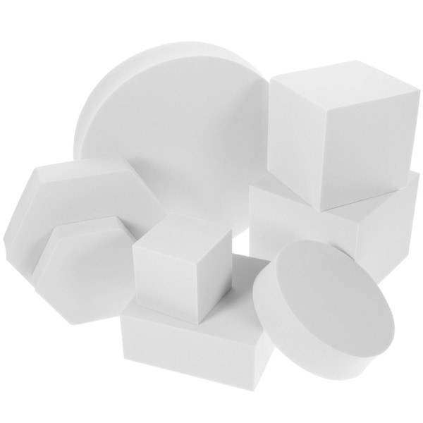 8 stykker med geometriske kubefotorekvisitter, kosmetiske fotorekvisitter, håndverksgeometriske smykker (18.00X18.00X3.50CM, hvit)