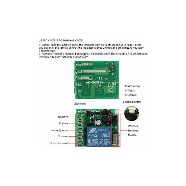 433Mhz Dc 12V 1Ch Trådlös Fjärrströmbrytare Med Rf Sändare Fjärrkontroller 2st