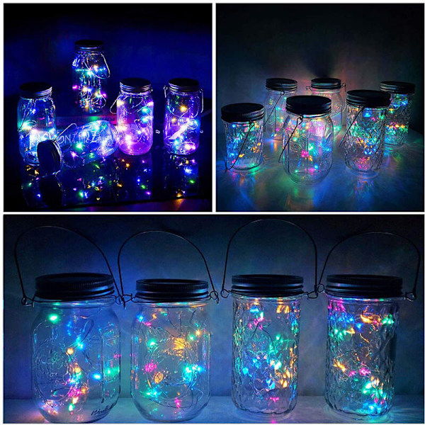 6-pack LED-strängljus med lock, 6 hängare (burkar ingår ej), Mason Jar-dekor, uteplats-trädgårdsdekor vit 2 m 20 lampor
