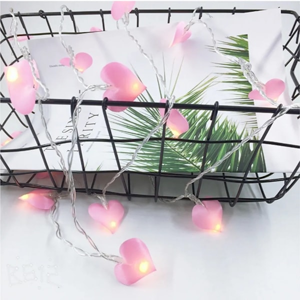 Röd hjärtformad ljusslinga för alla hjärtans dag, LED-batteridriven blinkande dekorationsbelysning för inomhus/utomhus, 6 m, 40 lampor, rosa