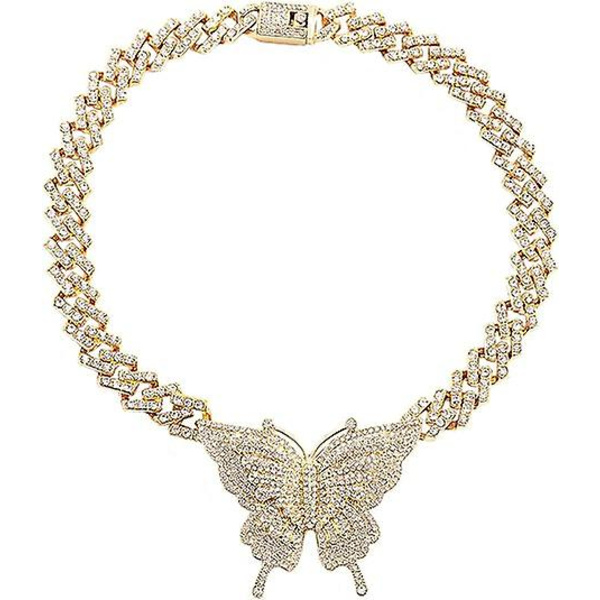 Cubansk lenkekjede Charm Butterfly Halskjeder for kvinner Rhinestone Inlaid Hip Hop Butterfly Cuban Choker Halskjede for jenter