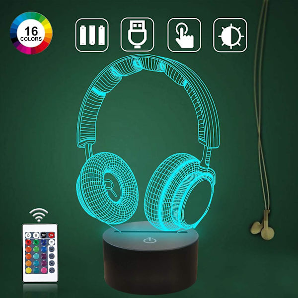 Headset Creative 3D nattlys, 16 fargeskiftende med fjernkontroll USB-strøm Acsergery-gave