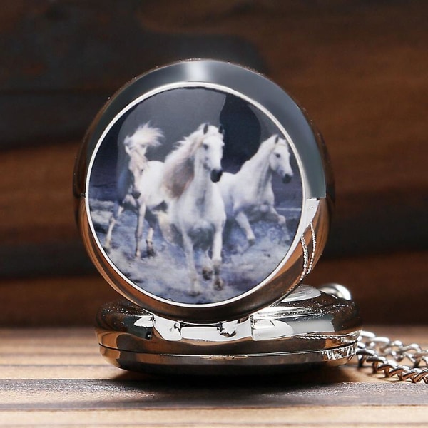 Retro Fashion Running Horse Quartz Pocket Watch Necklace for Women Men Gifts Relogio De Bolso