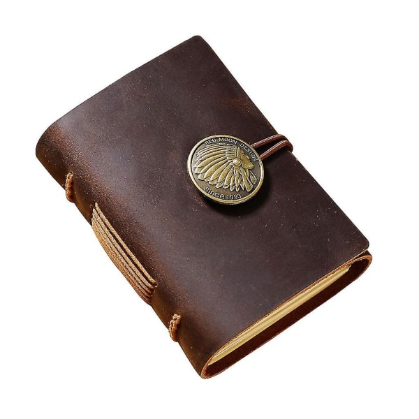 Kalveskindslæder Journal Dagbog Skrive Journal Notesblok Notebook Vintage Læder Journal（Udskåret brun）
