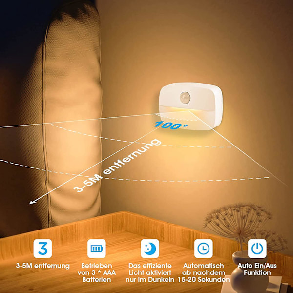 6 stk. Acsergery hvitt LED-nattlys med lekeplass, nattlys med 3m
