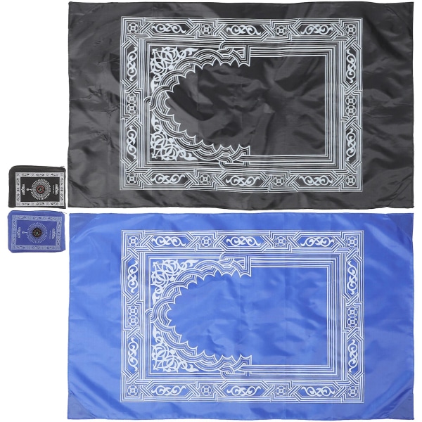 2 pakkaus islamilaisia ​​rukousmattoja Kevyt muslimirukousmatto kompassilla (100x60cm, eri värejä)