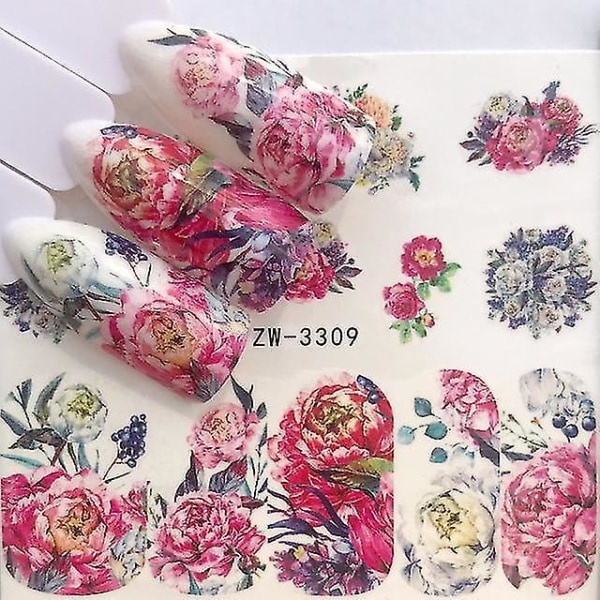 YZW 3309 1 ark akvarel blomster negleklistermærke gel wraps dekal manicure dekoration