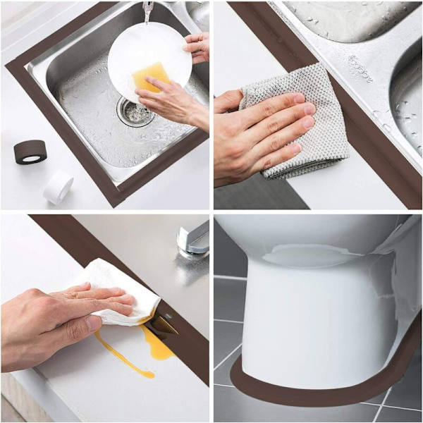 330x3.8CM Duschband Tätningslist Duschlist Badrum Silikonlist Maskeringstejp badkar PE självhäftande kök Hörn tätning(brun)
