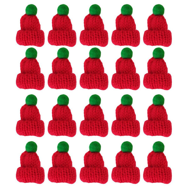 20 kpl minivillahatut neulotut Joulupukin hatut käsintehdyt asusteet vaatekoriste (4.00X4.00X2.00CM, punainen)