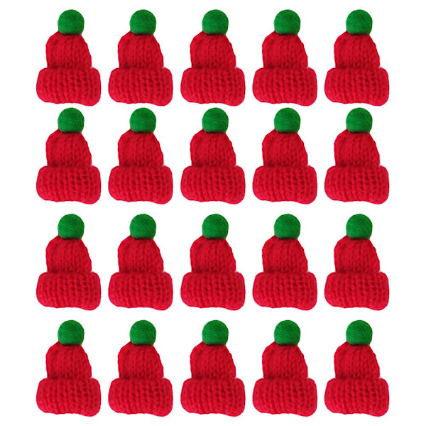 20-pak mini uldhatte strikkede julehatte håndlavede tilbehør beklædningsdekoration (4.00X4.00X2.00CM, rød)