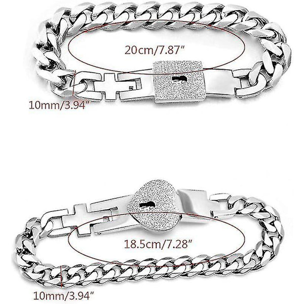 2 st Acsergery rostfritt stål älskare hjärta kärlekslås nyckel armband kit