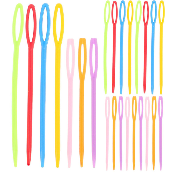 40 kappaleen pakkaus isoja muovisia ompeluneuloja, neulontatyökaluja lapsille askarteluun ja neulontatöihin, 7 cm ja 9 cm (sekoitetut värit)