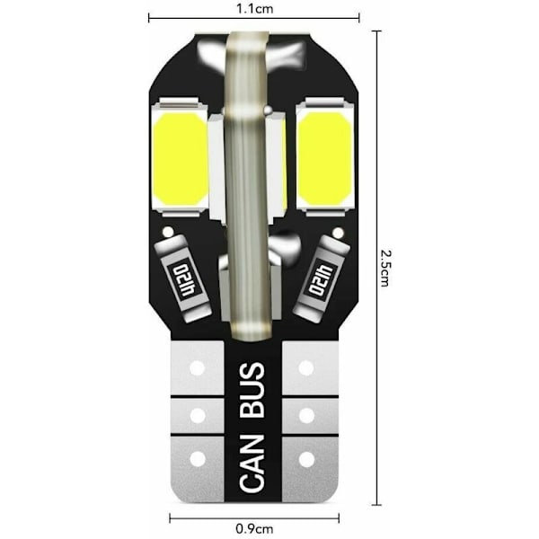 20 st W5W T10 Canbus 5730 8SMD 12V 6000K 194 168 LED-lampor Bilens innerbelysning Parkeringssignallampor (Vitt ljus)