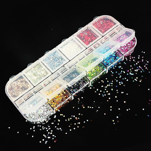 12YQ Holografiskt nagelkonstglitter 3d färgglada flingor