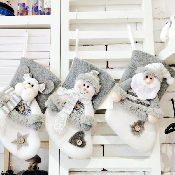 Julstrumpor Set Julgran Hängande Strumpa - Presentpåse Godispåse Buffalo Plaid, Tomte, Snögubbe, Ren