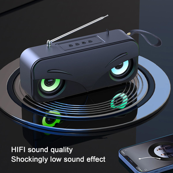 Bluetooth Audio Bärbar Utomhusradio FM Subwoofer Dubbla Högtalare LED-ljuseffekter Mini Hög Volym Stereo（Svart）