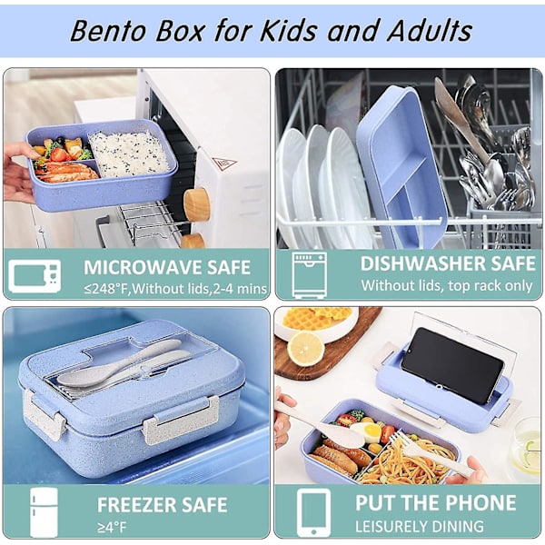 Bentolåda för vuxna/barn - 1200 ml Bento Lunch Box med 3 fack